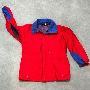 Vtg 90s Patagonia Windbreaker Coat Zip Up Jacket With Hood, Multi Pockets Size M